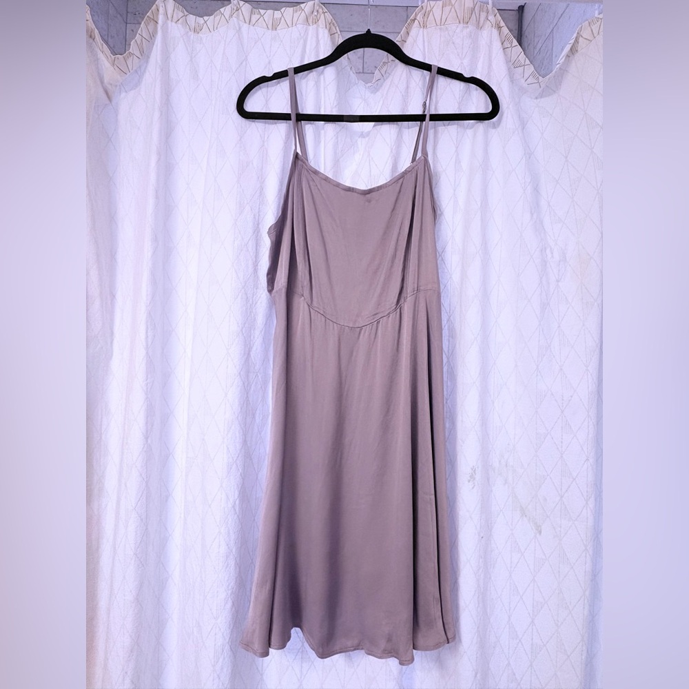 Anthropologie Gray Silky Slip dress, Sz XL, shirred elastic back